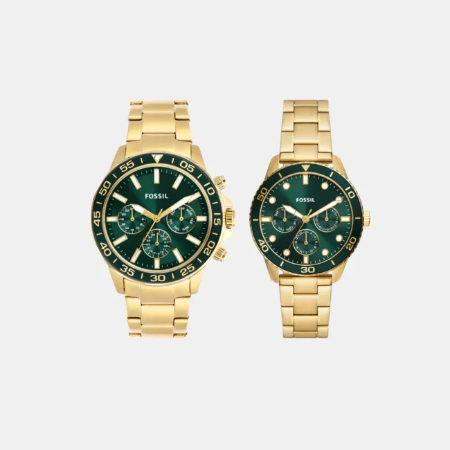 Bannon His and Hers Couple Quartz Green Dial Multi-Function Stainless Steel Watch BQ2754SET