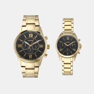 His and Her Couple Quartz Black Dial Chronograph Stainless Steel Watch BQ2400SET
