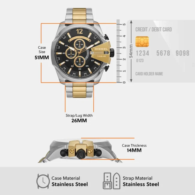 Men Quartz Black Dial Chronograph Stainless Steel Watch DZ4581