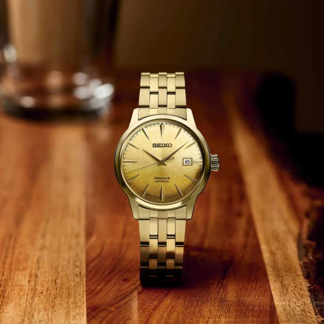 Presage Cocktail Time Men Automatic Gold Dial Analog Stainless Steel Watch SRPK46J1