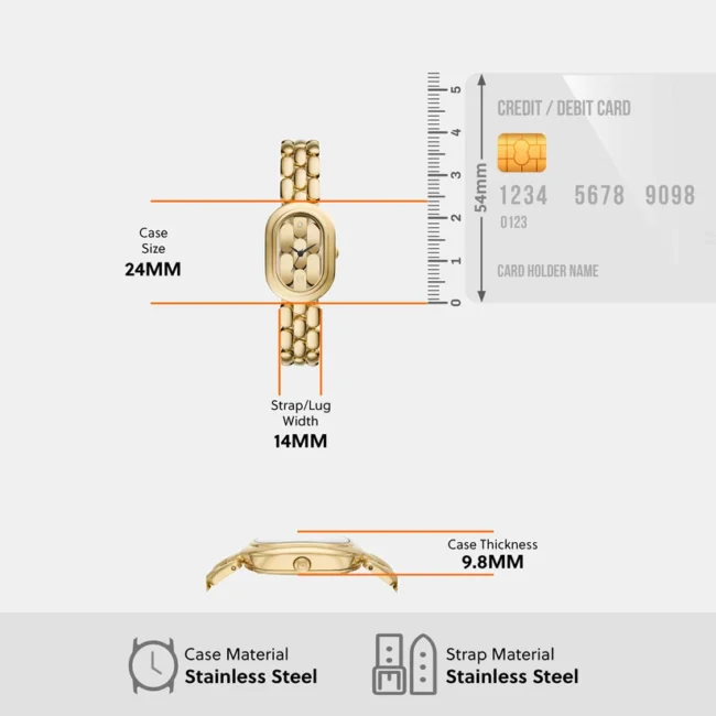 Women Quartz Gold Dial Analog Stainless Steel Watch ES5380