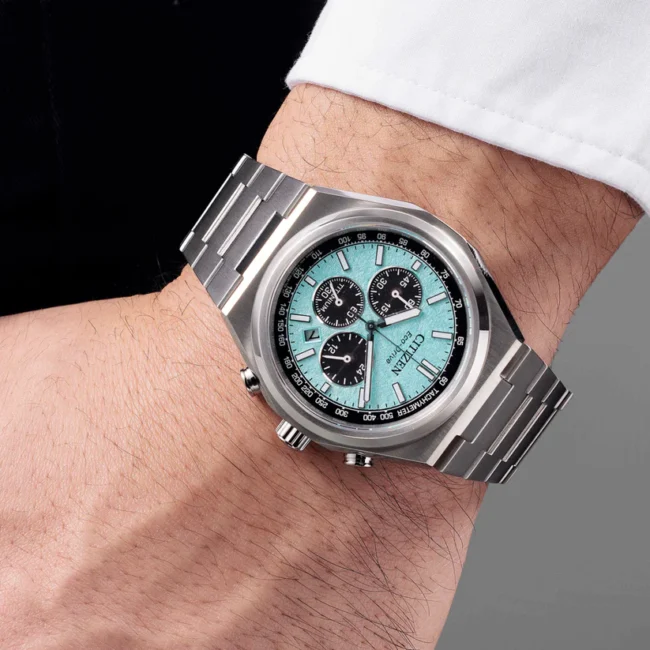 Zenshin Men Eco-Drive Light Blue Dial Chronograph Titanium Watch – CA4610-85M