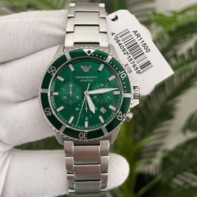 Emporio Armani 100m Chrono Silver Green | 7AA Quality